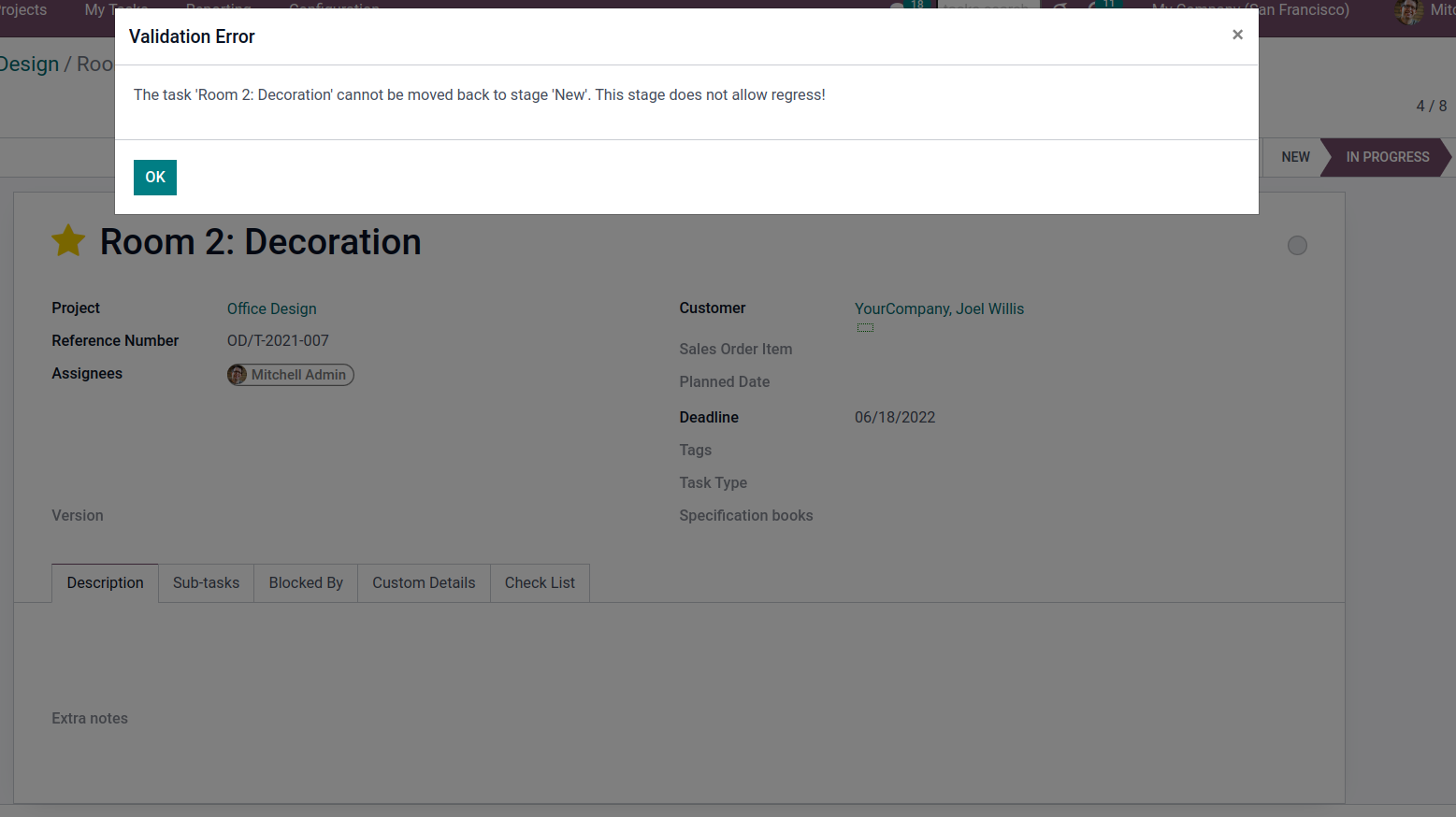 Odoo Tasks no moving back warning