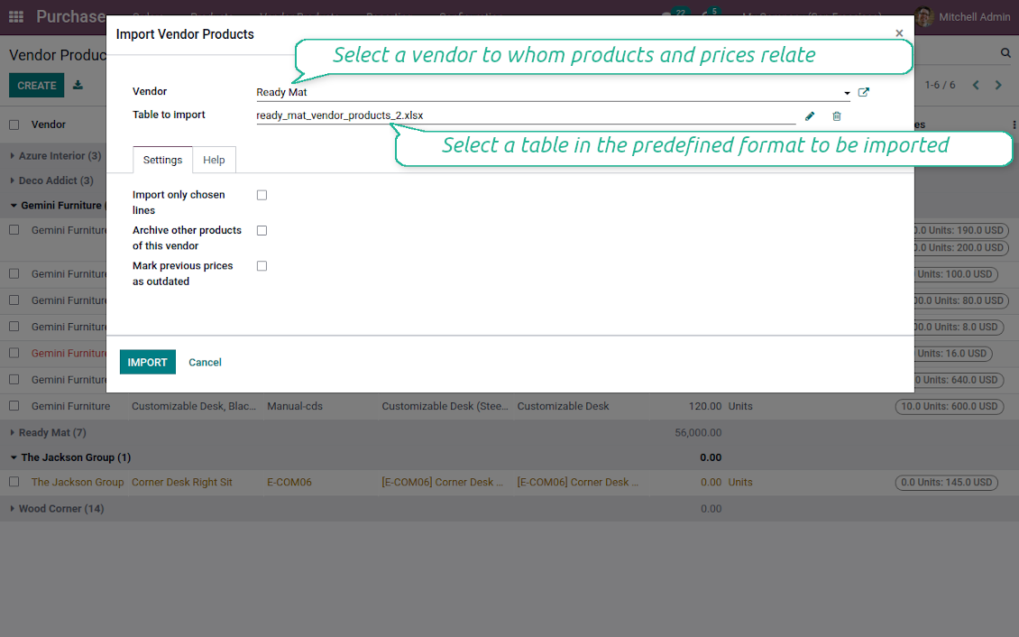 Wizard to import suppliers' products and prices