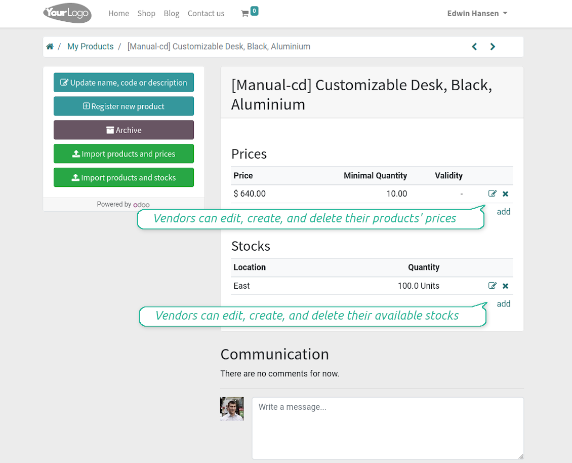 Vendor portal product card