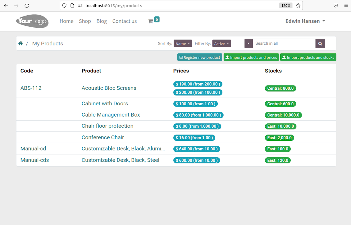 Supplier portal: products