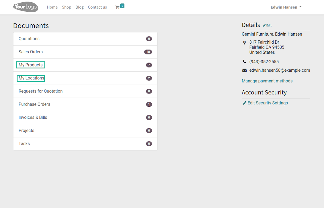 Main page of supplier portal