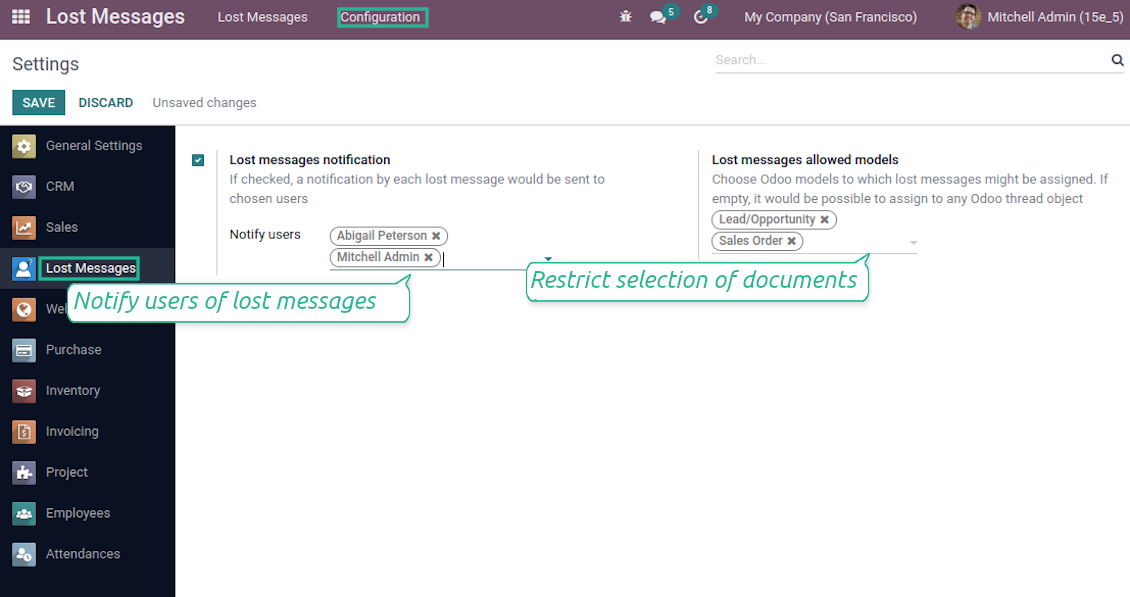 Odoo lost messages notification