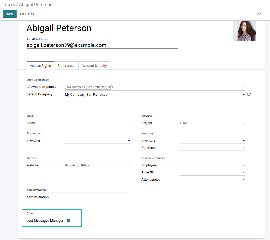 Odoo lost messages admin