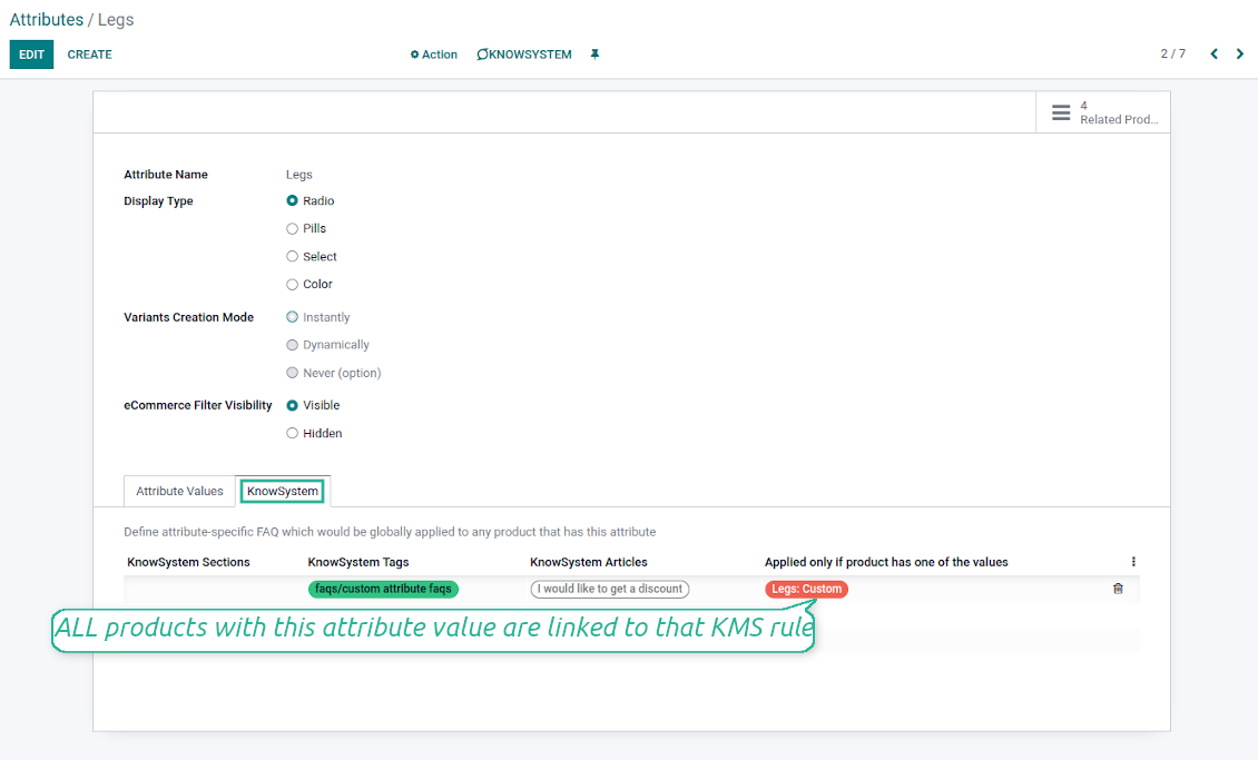 KMS for Odoo attributes and values