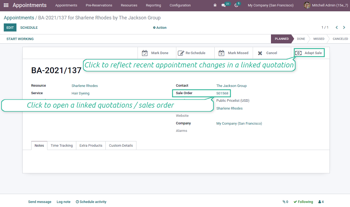 Appointment and Odoo sale order relation