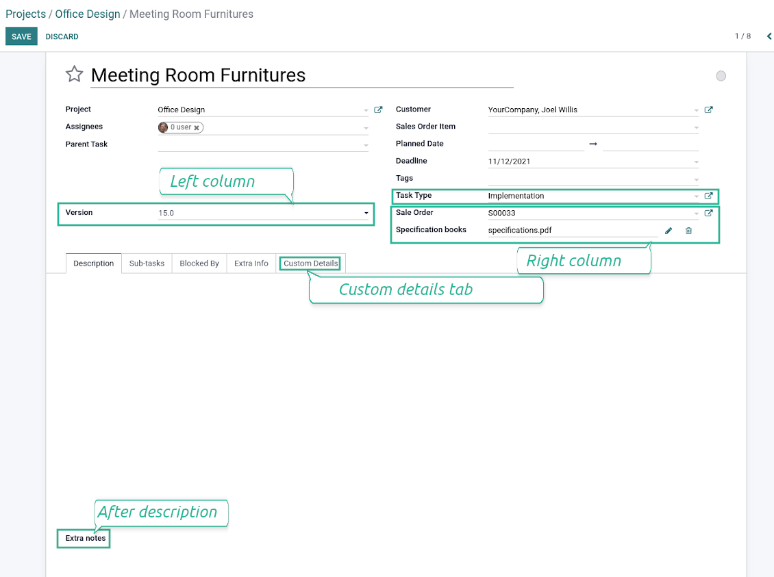Customized form view of tasks