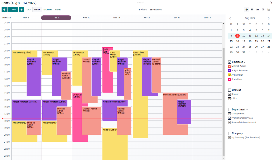 Odoo shifts calendar