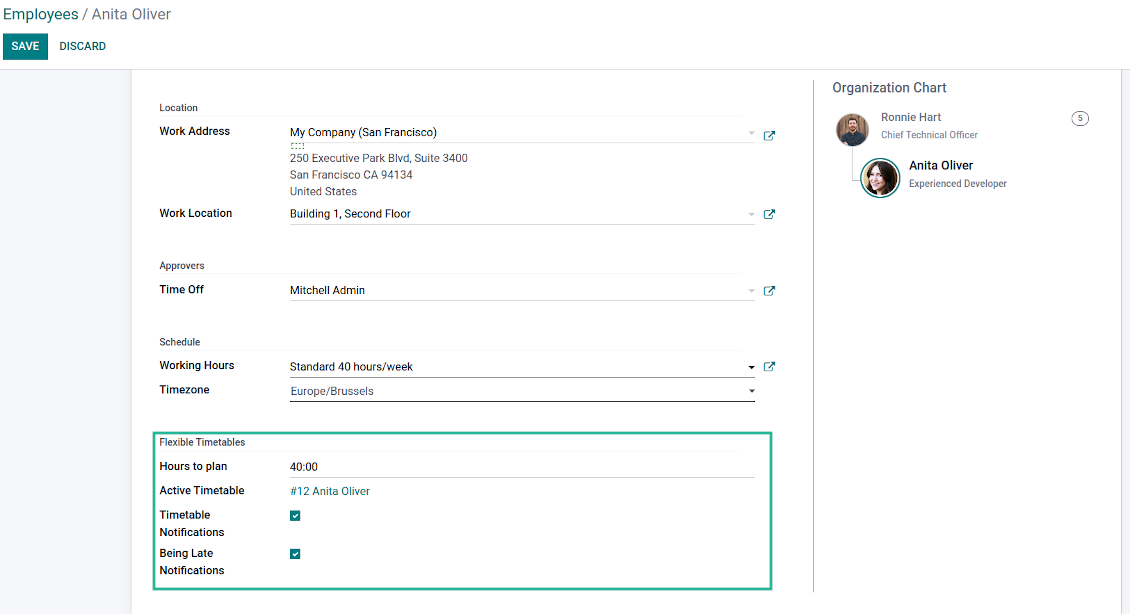 Employee shifts settings