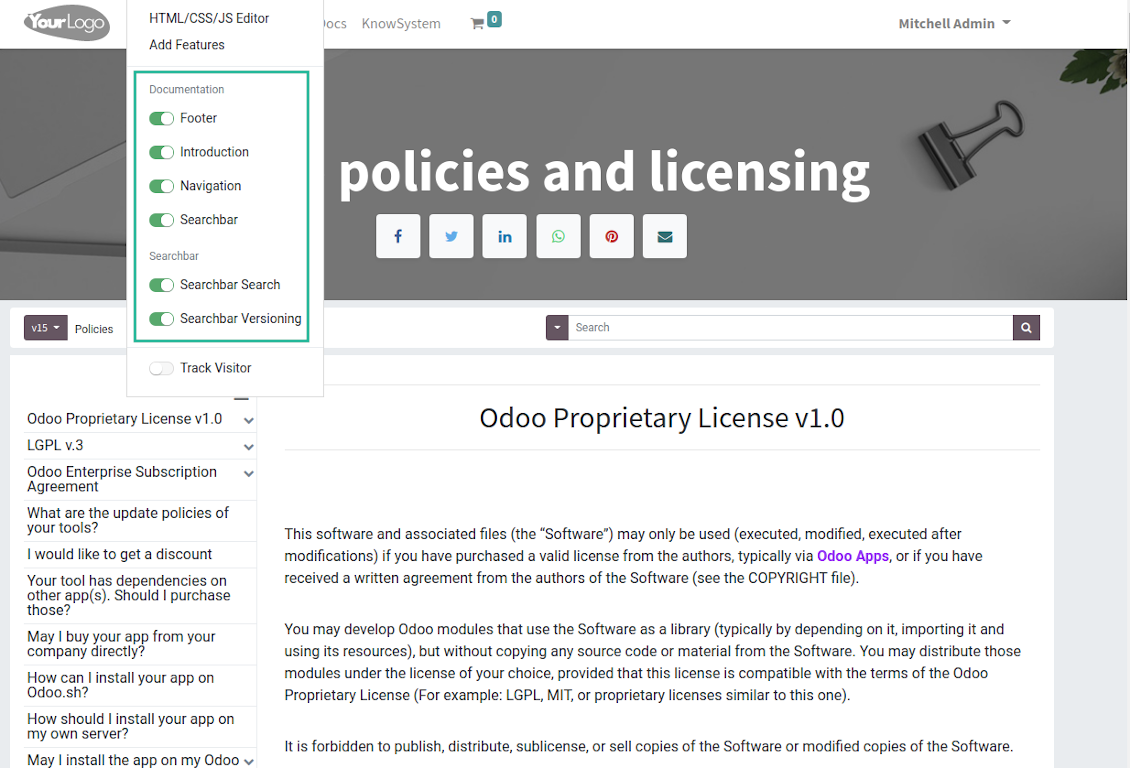 Documentation content configurable view