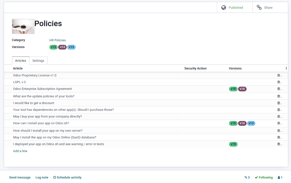 Documentation section settings