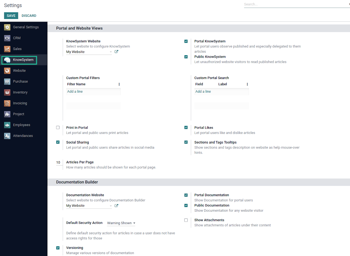 Odoo KnowSystem: website, portal, and documentation configuration