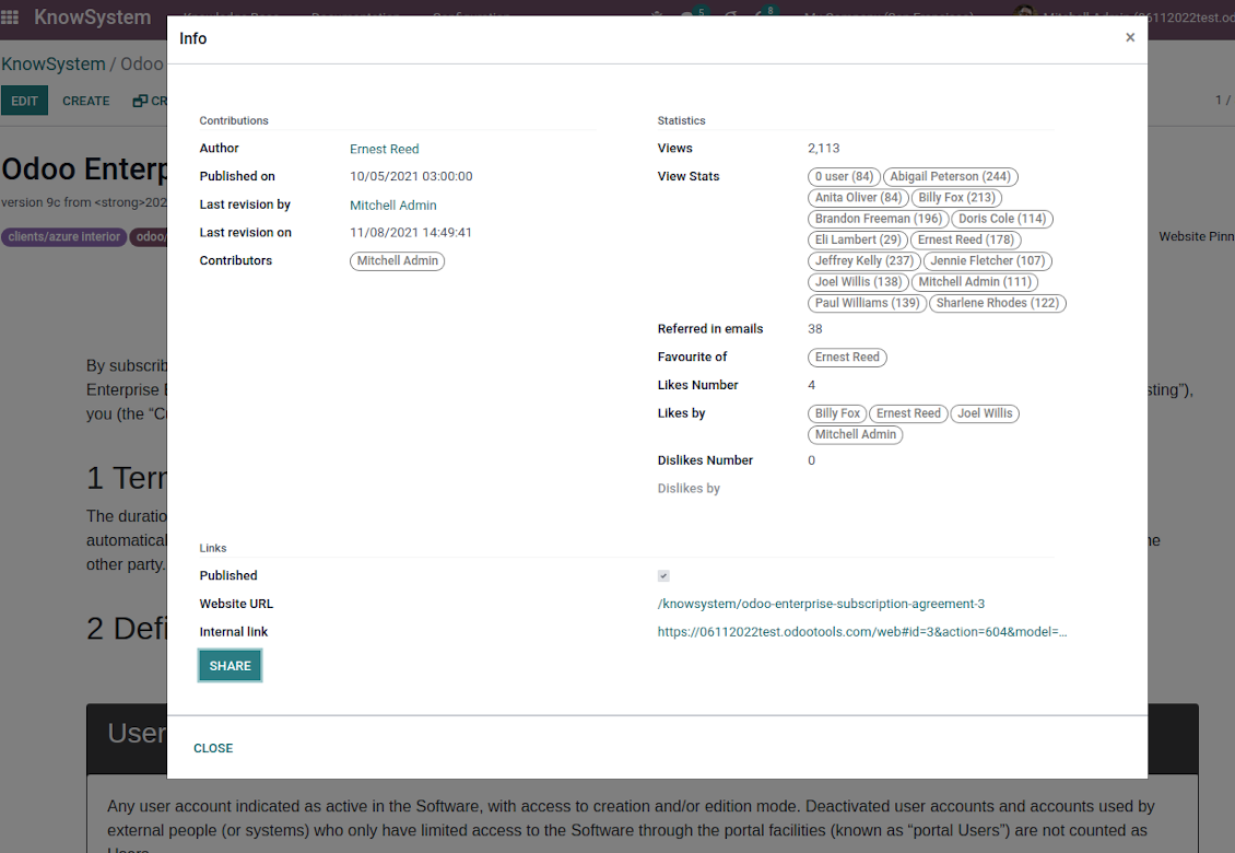 Details over knowledge articles