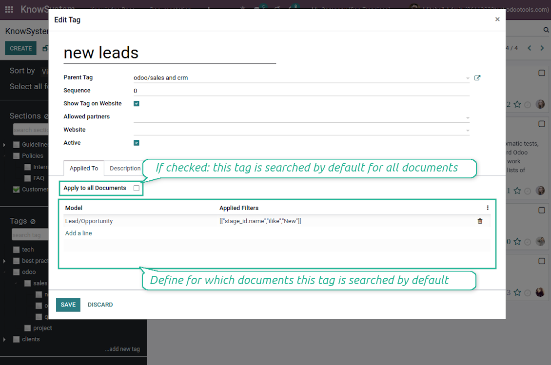 KnowSystem tags for Odoo objects