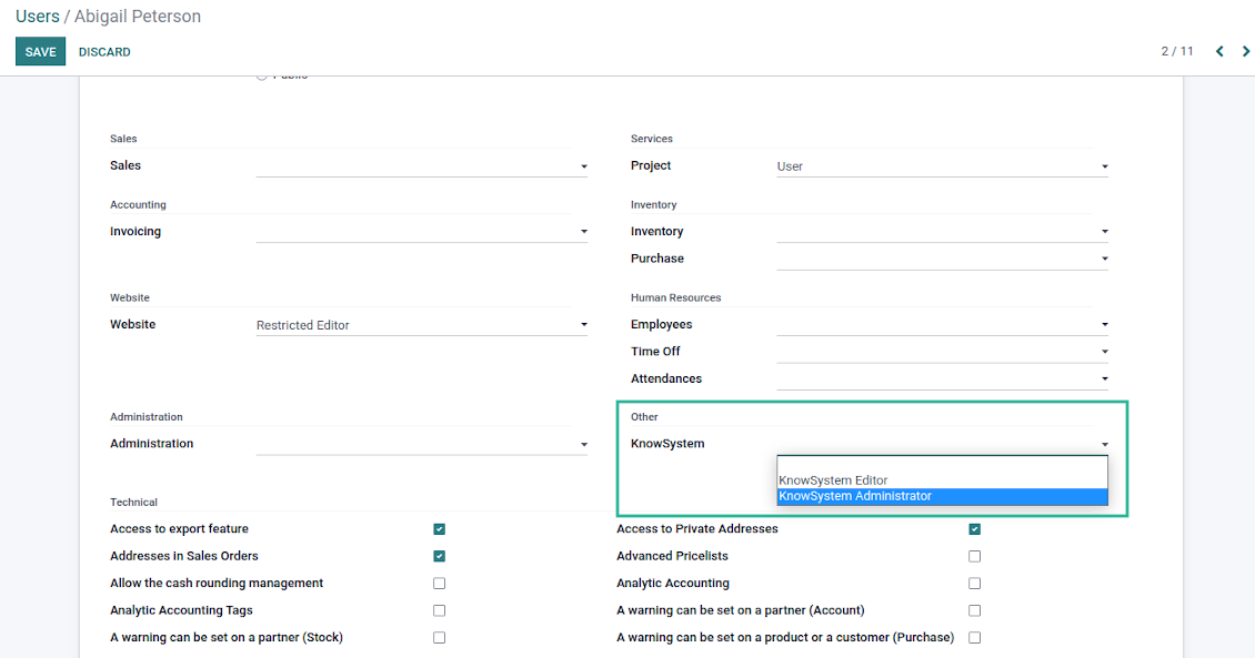 KMS user rights settings