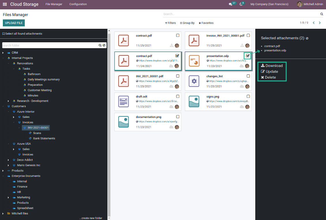 Files interface and mass actions