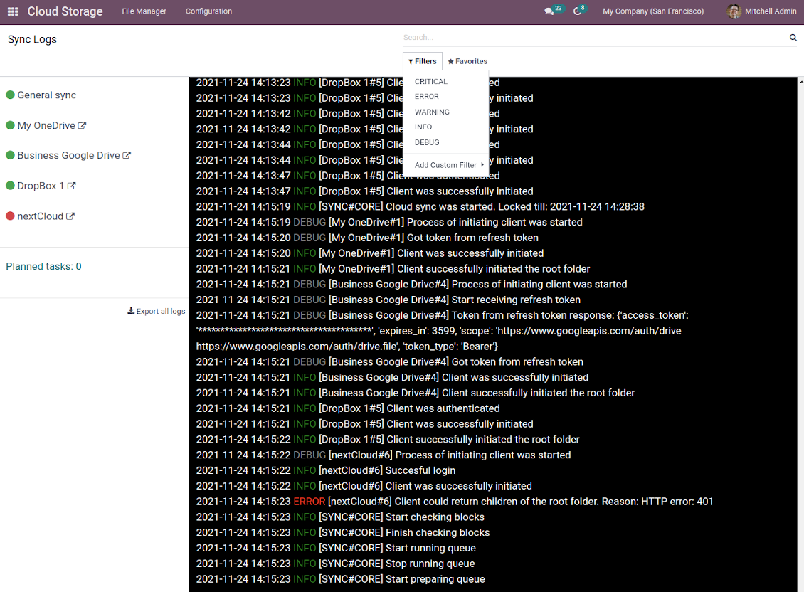 Sync queue logs