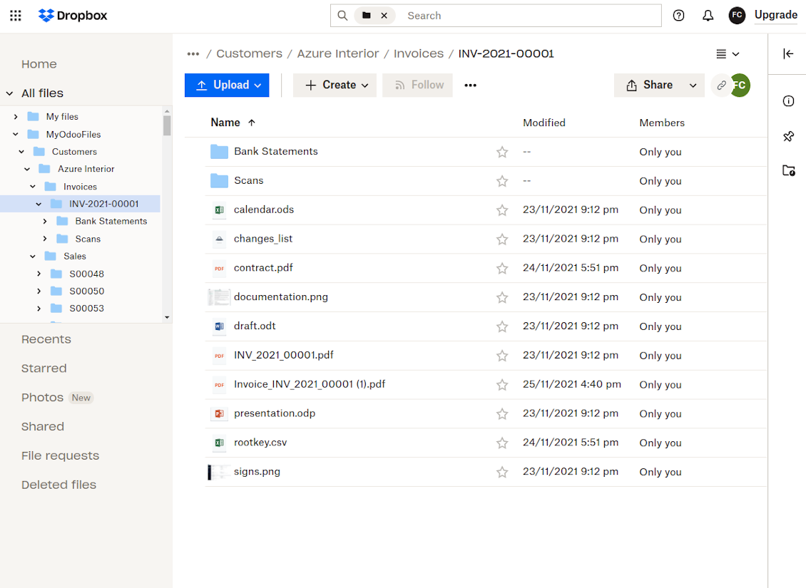 Odoo Dropbox sync