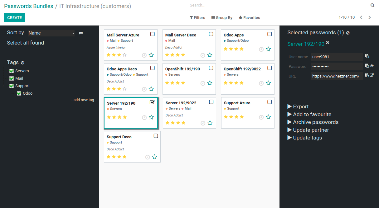 Odoo passwords' interface