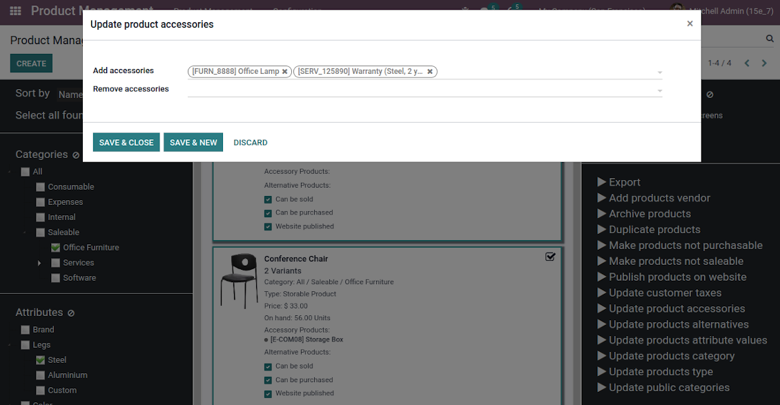 Bulk update of Odoo accessories