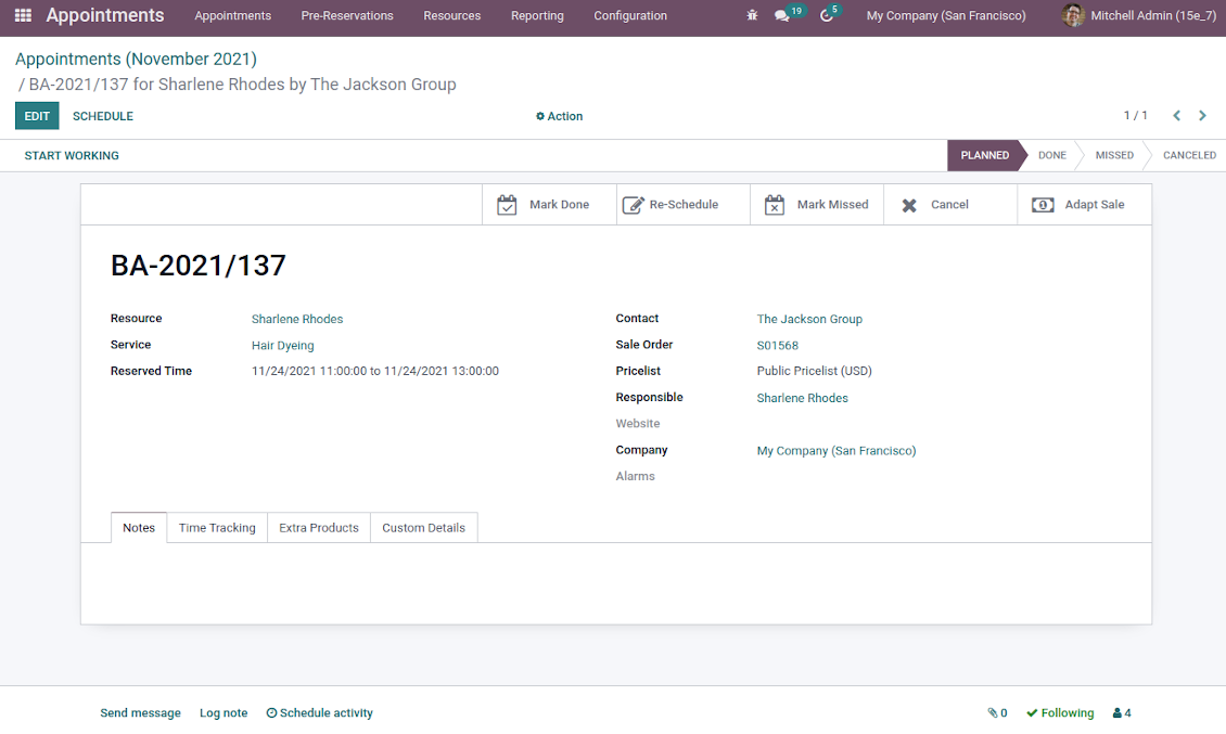 Appointment form view