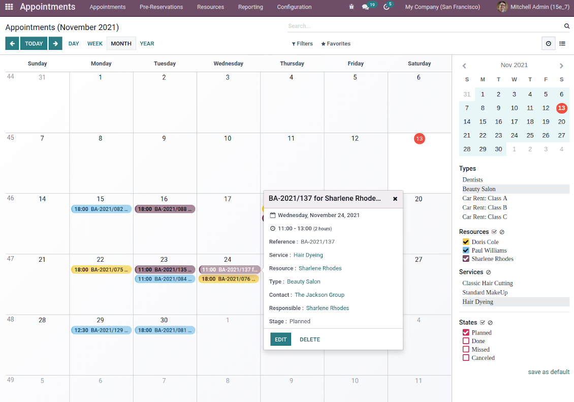 Reservation quick preview