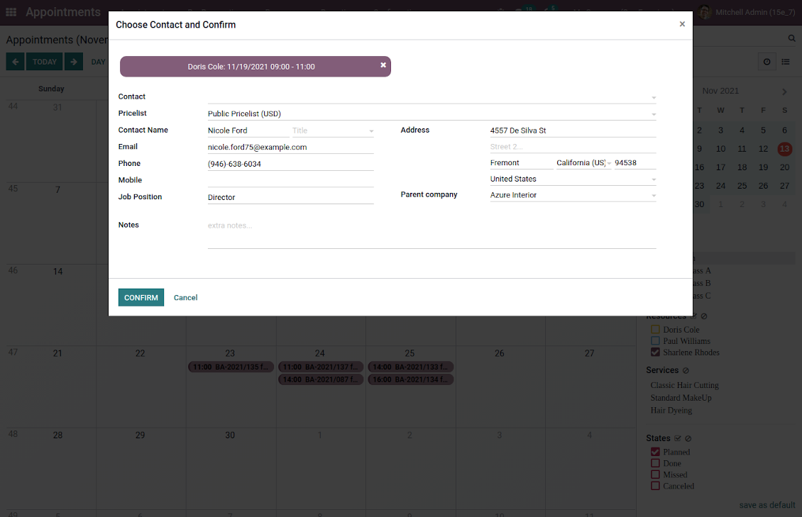 Client details for Odoo appointments