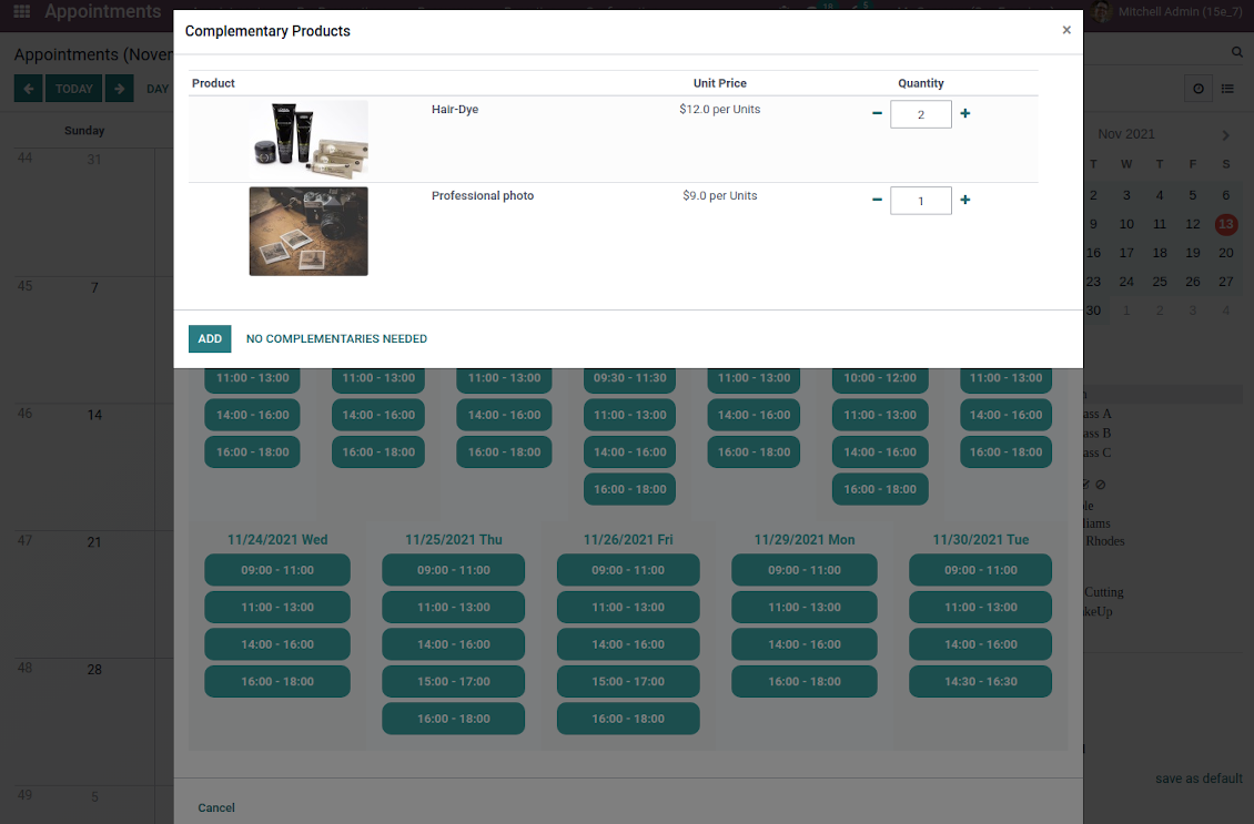 Suggested appointment products