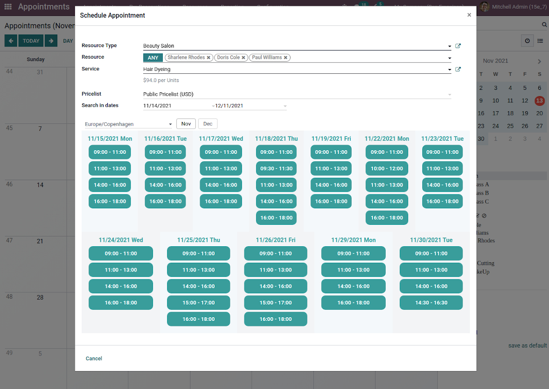 Time slots for Odoo reservation