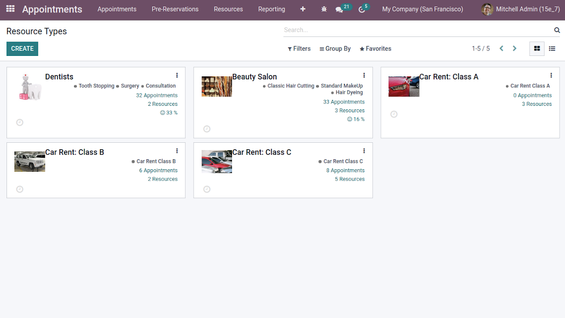 List of service resources types to manage