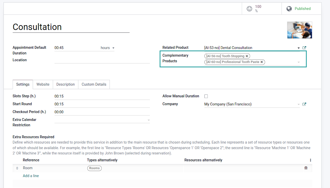 Service settings and suggested products