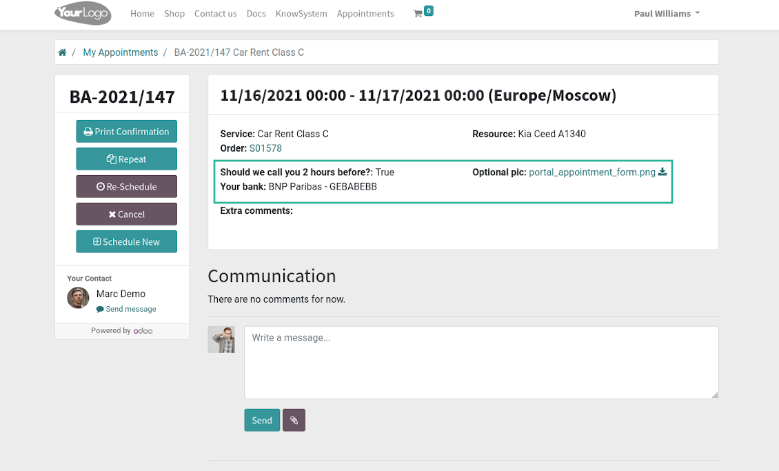 Reservation custom portal view