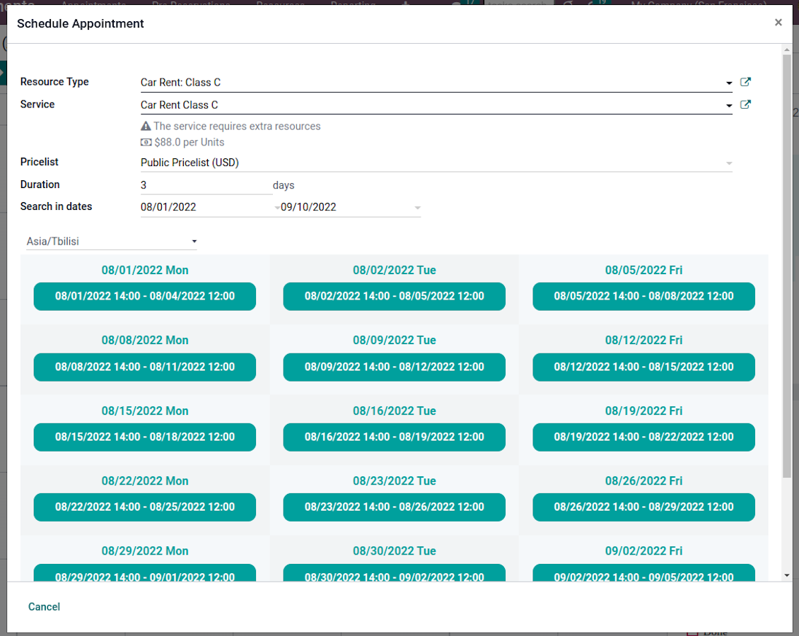 Advanced reservation settings