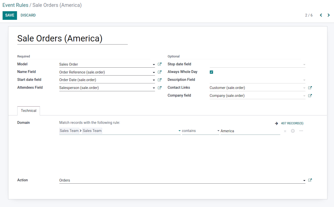 Odoo sales orders joint calendar