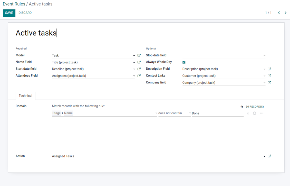 Odoo tasks shared calendar