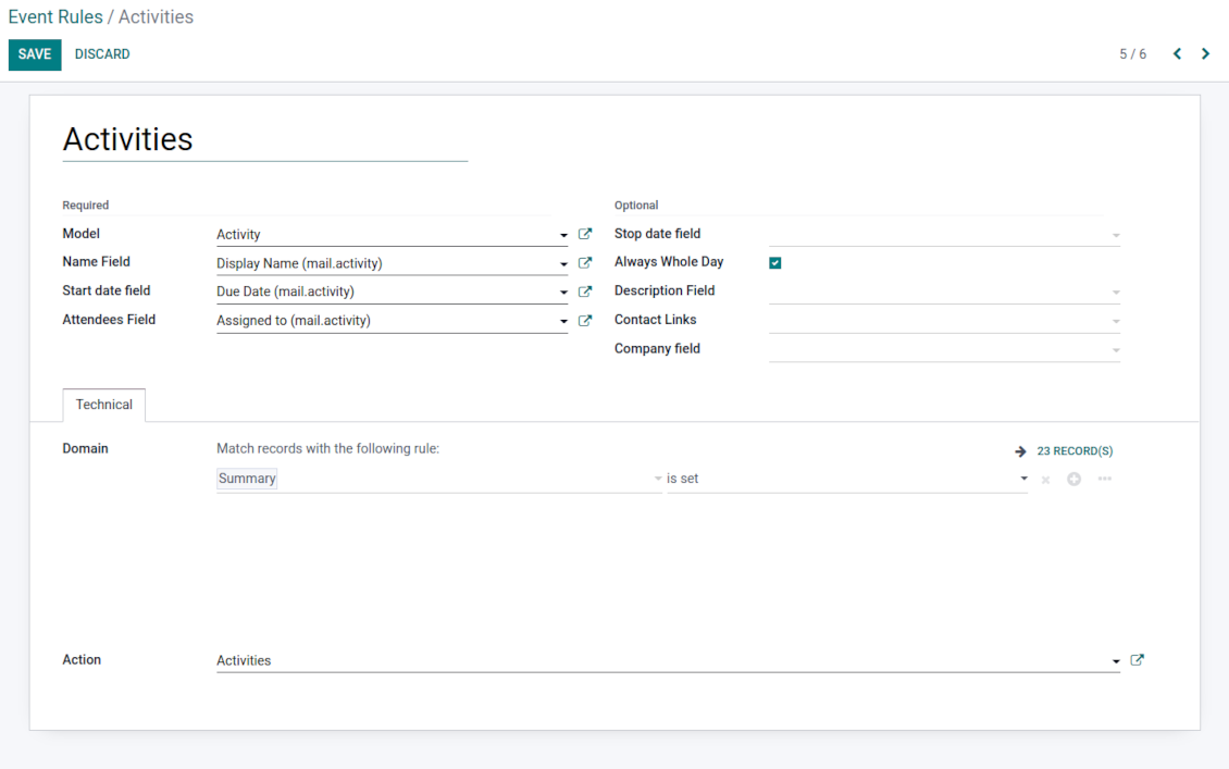 Activities shard on single Odoo interface