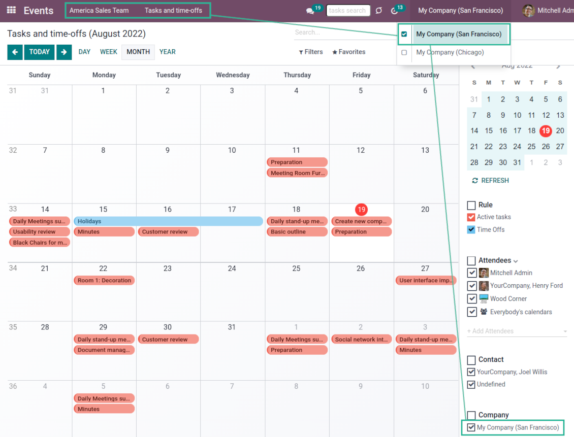 Access to joint menus and records by Odoo companies