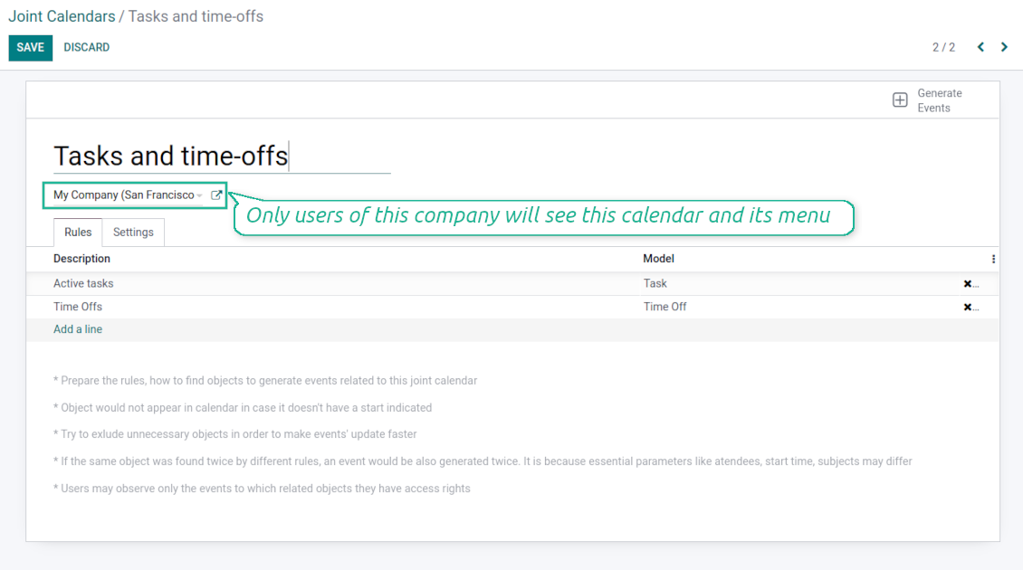 Joint calendar multi company environment