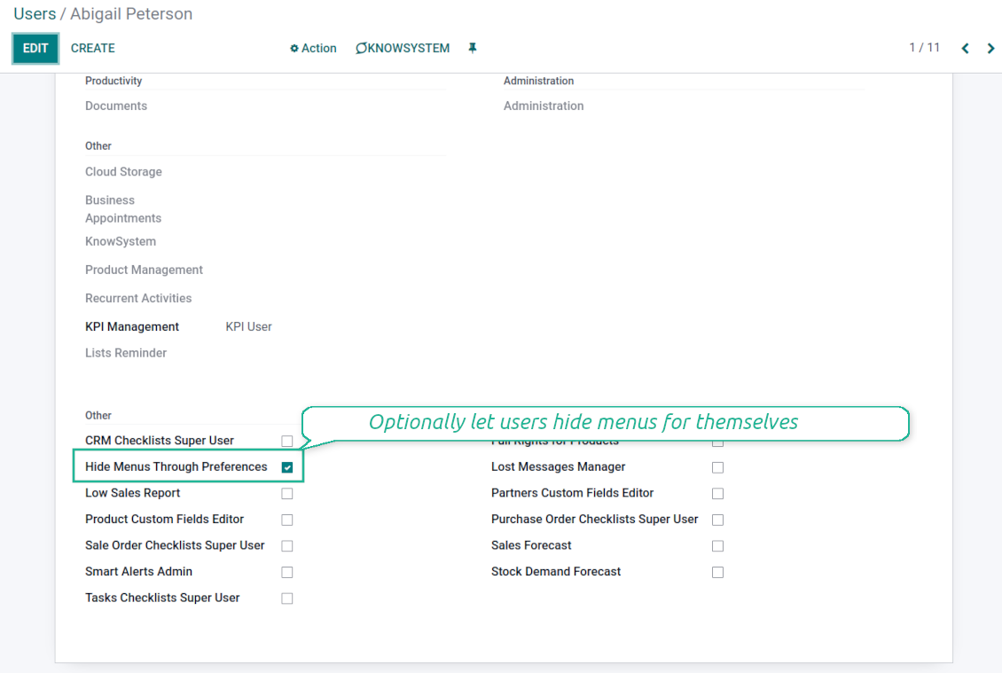 Odoo menu access right