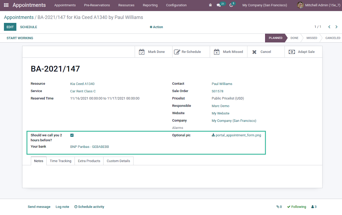 Appointment custom form view