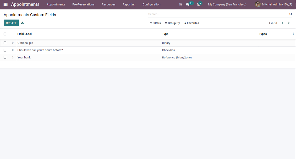 Appointment: full list of custom details