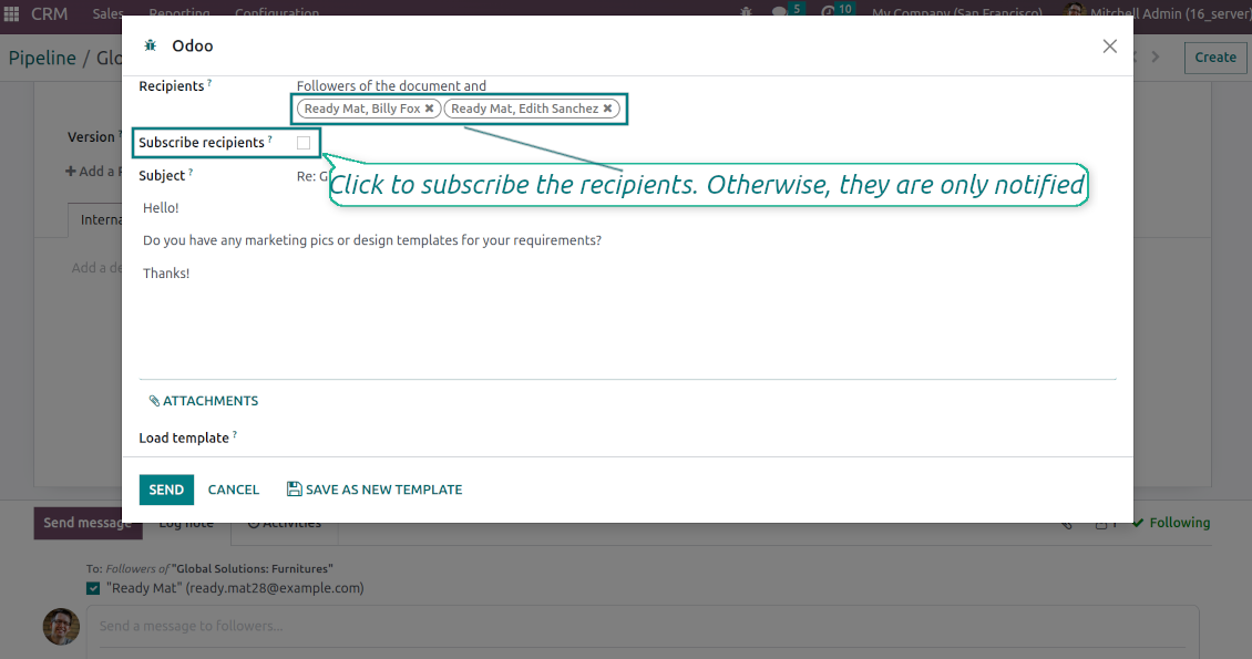 No auto subscription in Odoo email composer