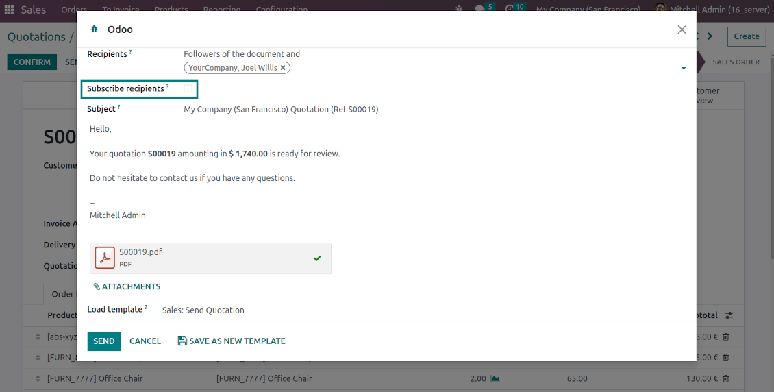 No auto subscriptions for sale orders, invoices, requests for quotations, etc.