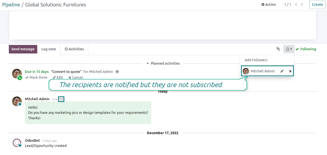 Do not add the recipients as followers automatically