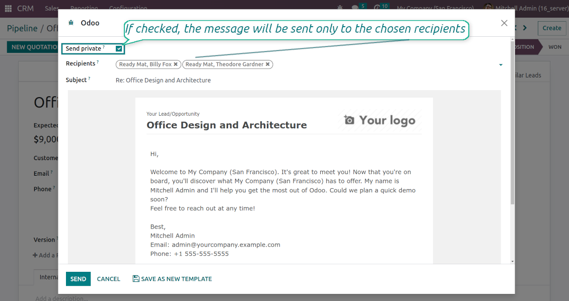Odoo: compose an internal message