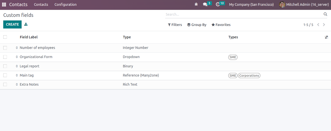 Customize properties of Odoo contacts