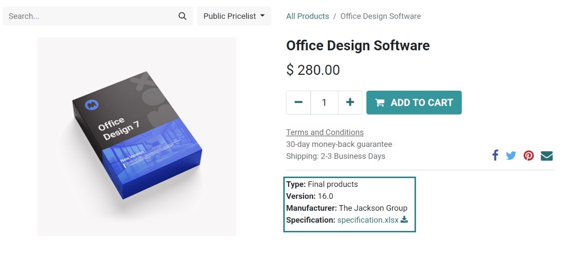 Odoo product eCommerce custom fields