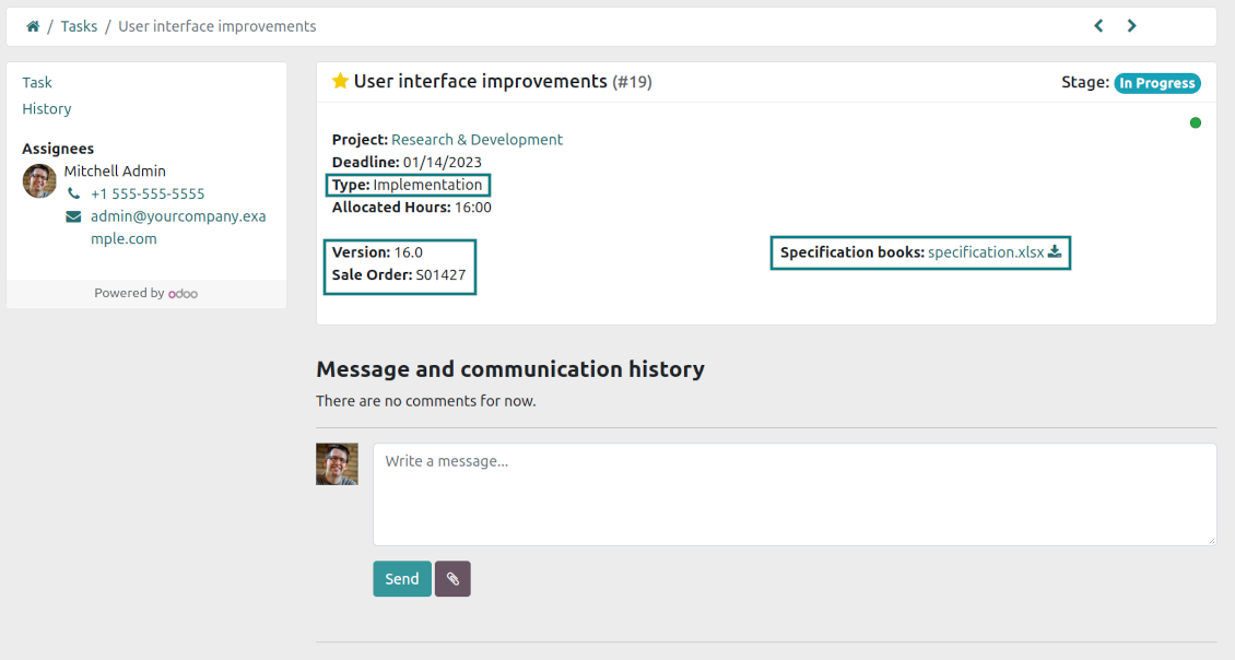 Odoo tasks custom fields in the portal