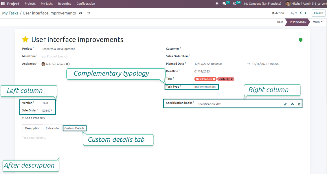 Customized form view of tasks