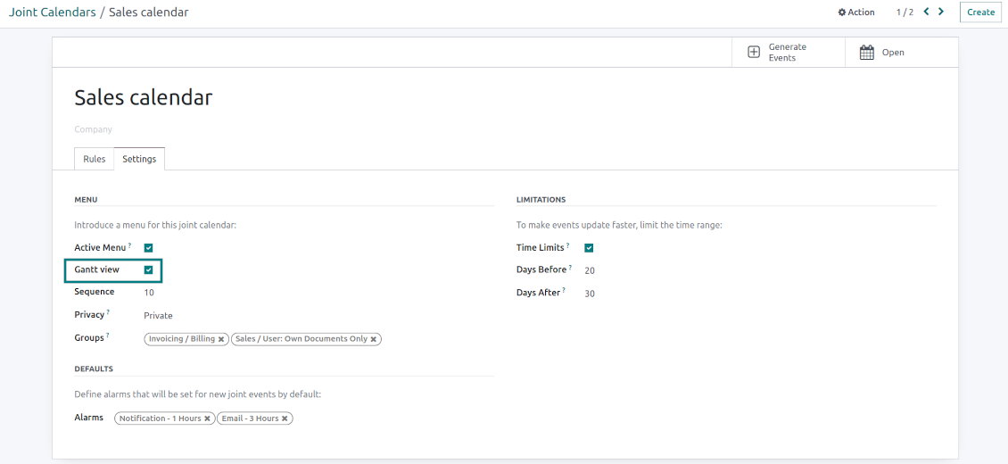 Shared calendars: optional Gantt