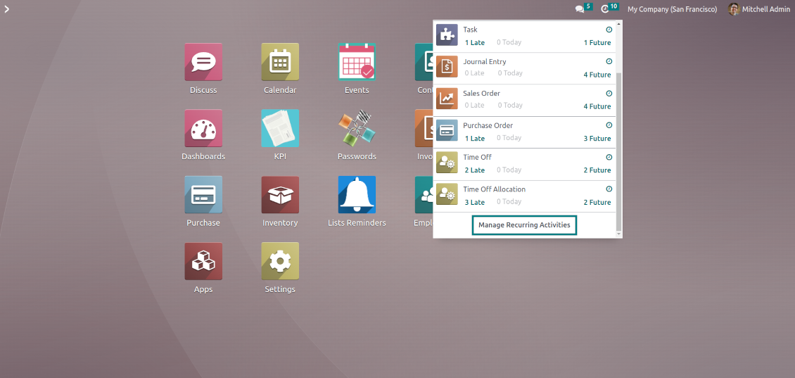 Header entry for repeated activities